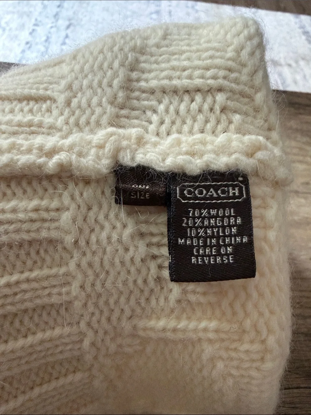 Coach Cream Knit Pom Hat